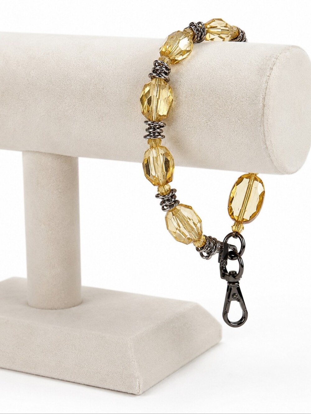 6.75" Yellow Crystal Beaded Phone Lanyard Wristlet Bracelet Detachable Clip